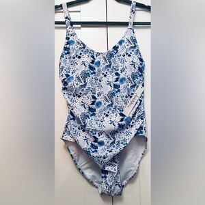 Floral Blue and White One-Piece Swimsuit Nicole Miller Studio ($120) Sz SM NEW!